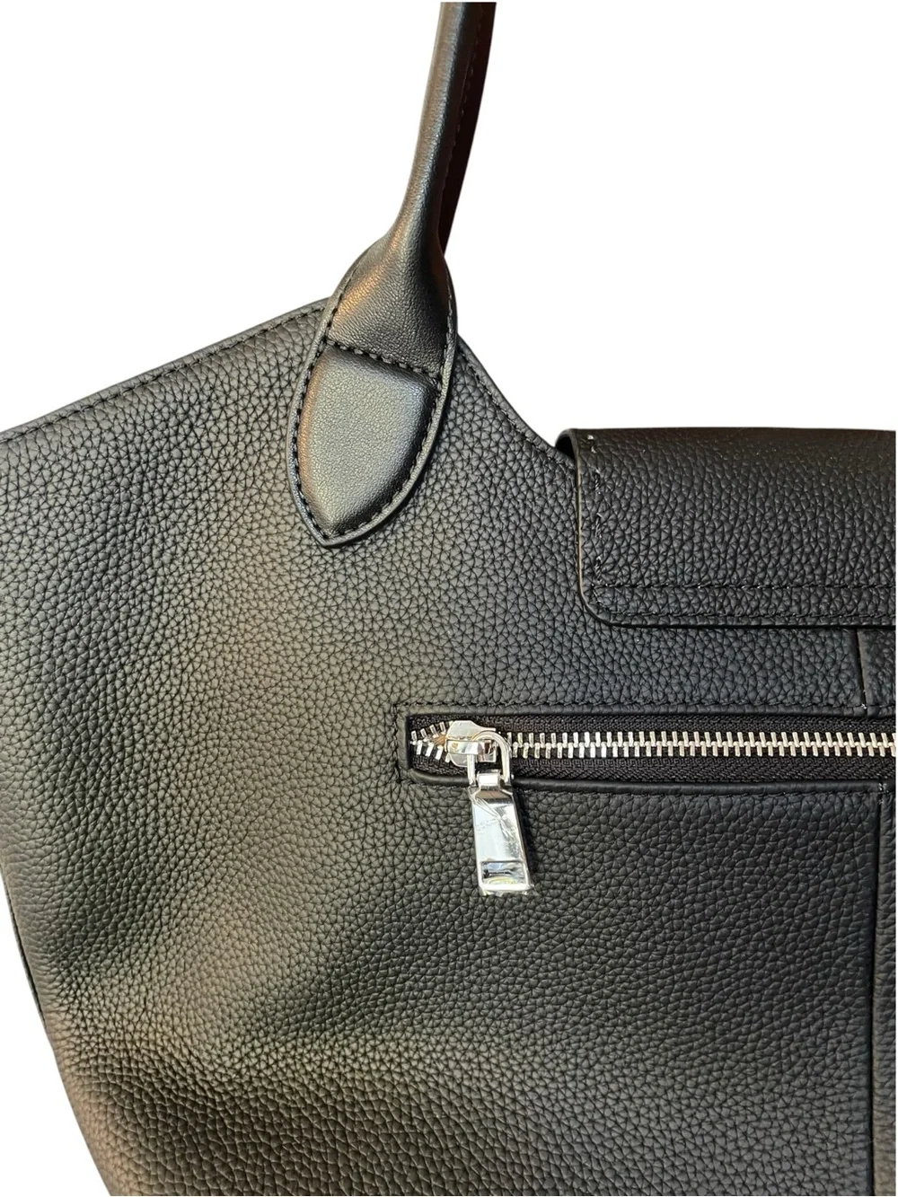 MOORILOOM Black Pebbled Genuine Leather Tote Bag Minimalist Roomy